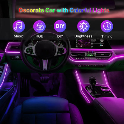Interior RGB Fiber Optic Ambient Strip Neon Lighting Kit