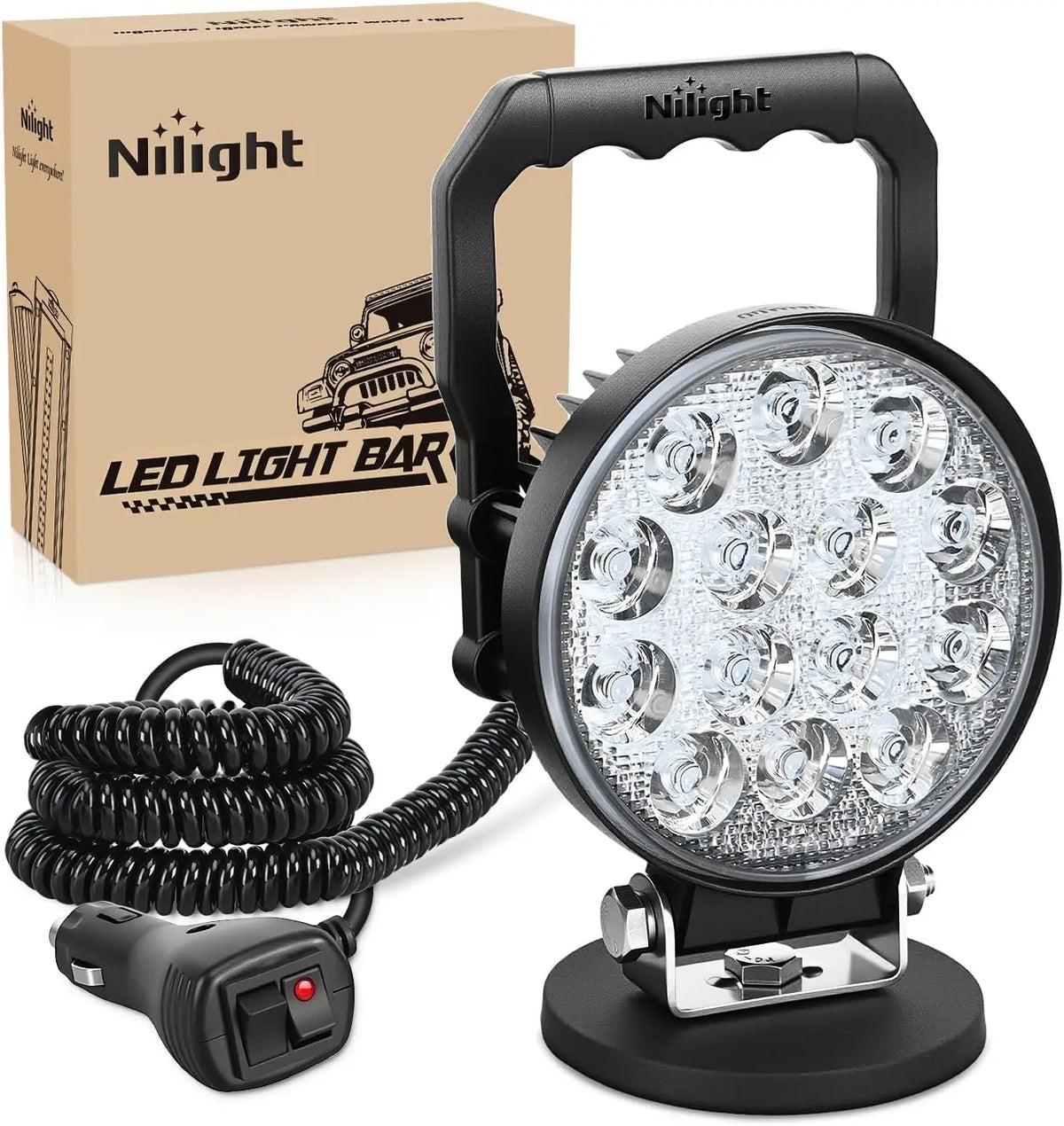 Nilight Bar 4.5inch 42W Round Portable Flood Pod Cigarette