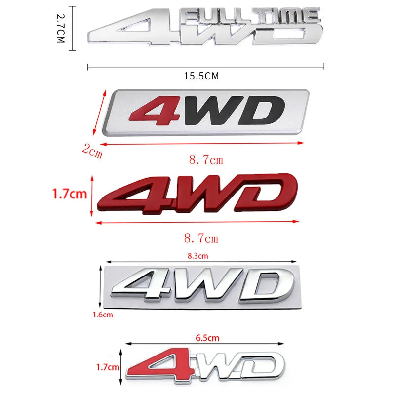 3D Metal 4WD Logo Decals Emblem Badge Reartrunk Fender