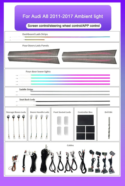 For Audi A8 A8L Models 2011-2017 Upgrade Interior 64-color