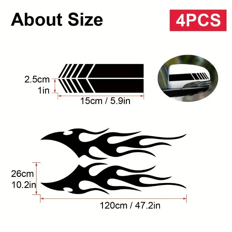 4PCS Fashion Stickers Flames Flaming Body Stripe Door Decals