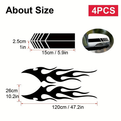 4PCS Fashion Stickers Flames Flaming Body Stripe Door Decals