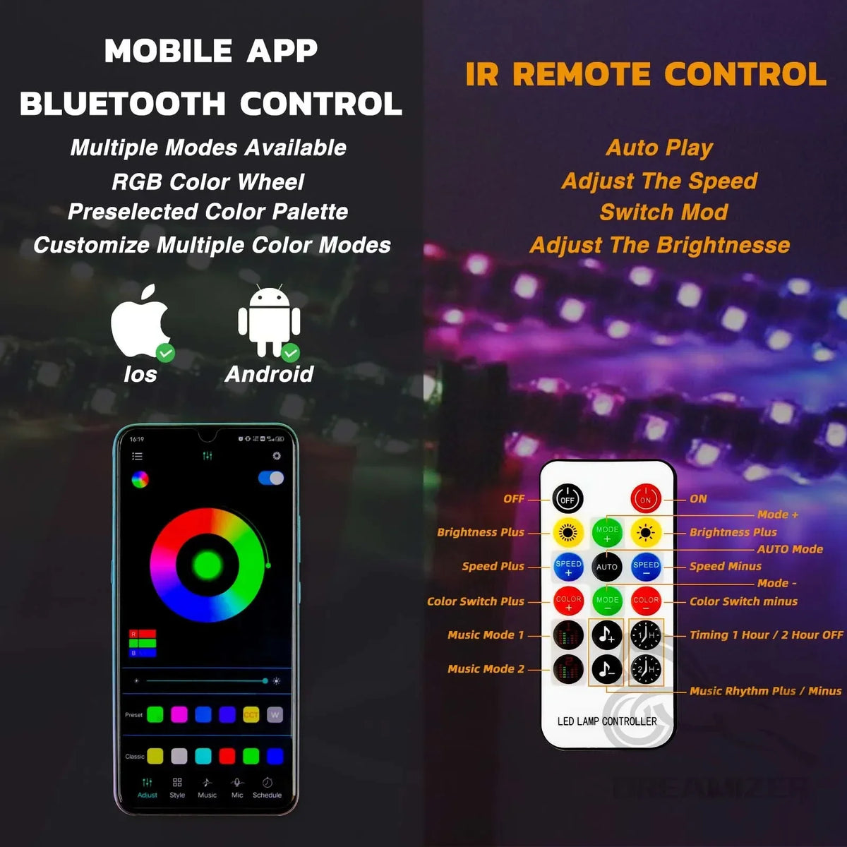 3FT Whip RGB Waterproof Bendable Remote APP Music Control