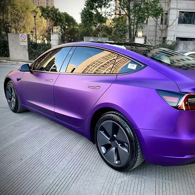 Chrome Matte Metallic Purple Vinyl Wrap Roll Self Adhesive
