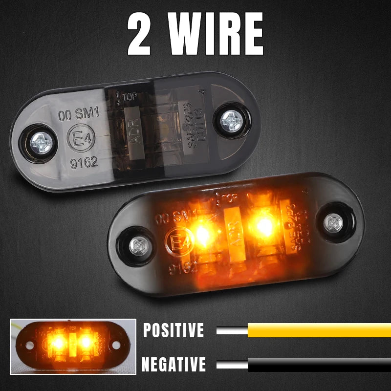10PCS 12V 24V White Red Amber Side Marker Turn