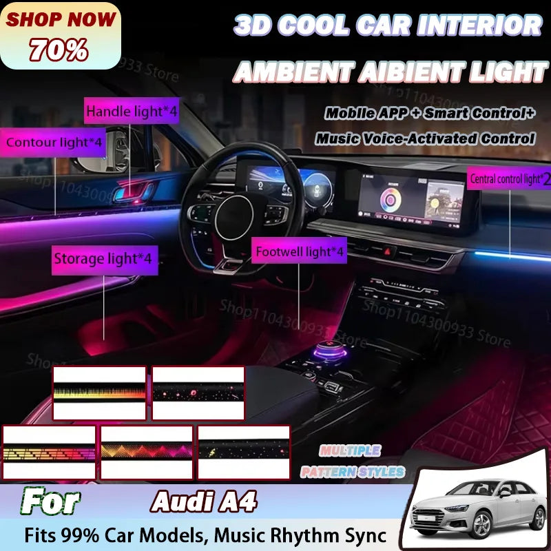 For Audi A4 Interior Ambient Strip RGB Fiber Optic Atmosphere