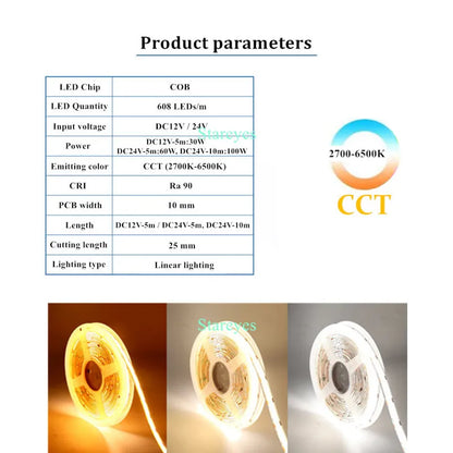 Cob Cct Strip dc12v 24V 608 M 5M 10M