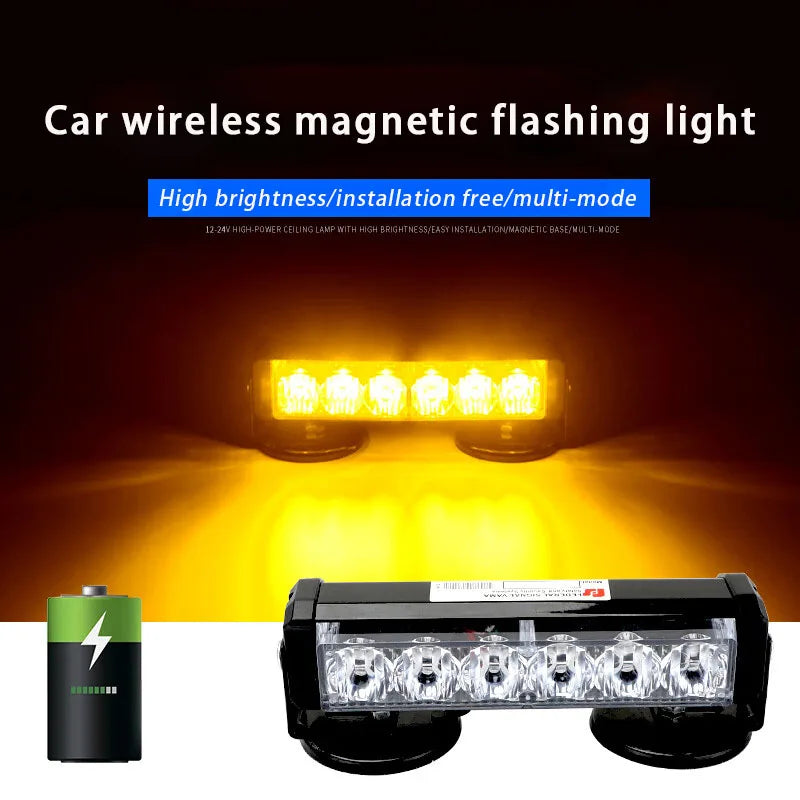 Strobe Warning Flashing Magnetic Base 6LED Red Yellow Aluminium