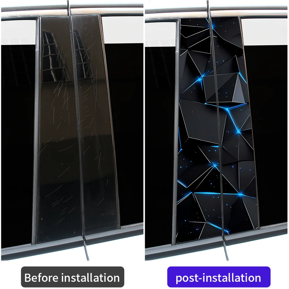 3D Geometric b-pillar Sticker Blue Tech Window Pillar Decal