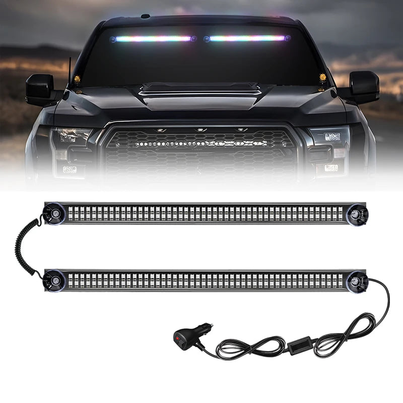 2PCS 192LED Windshield Bar Strobe Truck Roof Flashing Warning
