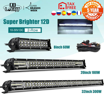 For ATV Co Super Slim 12D Bar Spot Flood 60W 180W