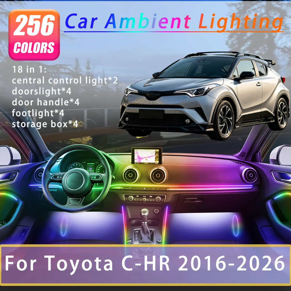 For Toyota C-HR 2016-2026 Years Interior Ambient Strips