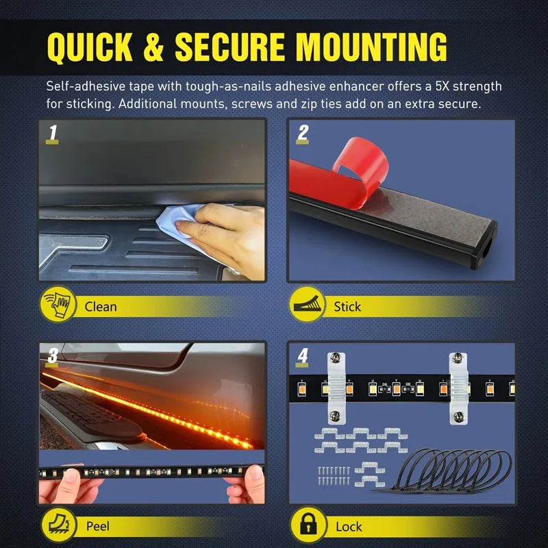 2PCS Truck Warning Strip 12V Emergency Strobe Side Step