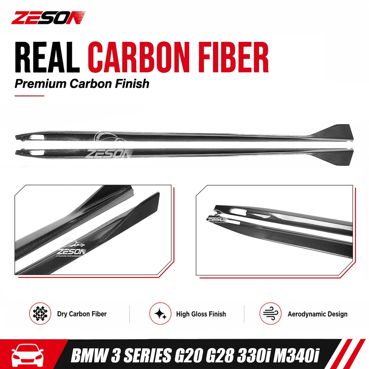 For BMW 3 Series G20 325I Zeson Real Carbon Fiber Side Skirts Ad