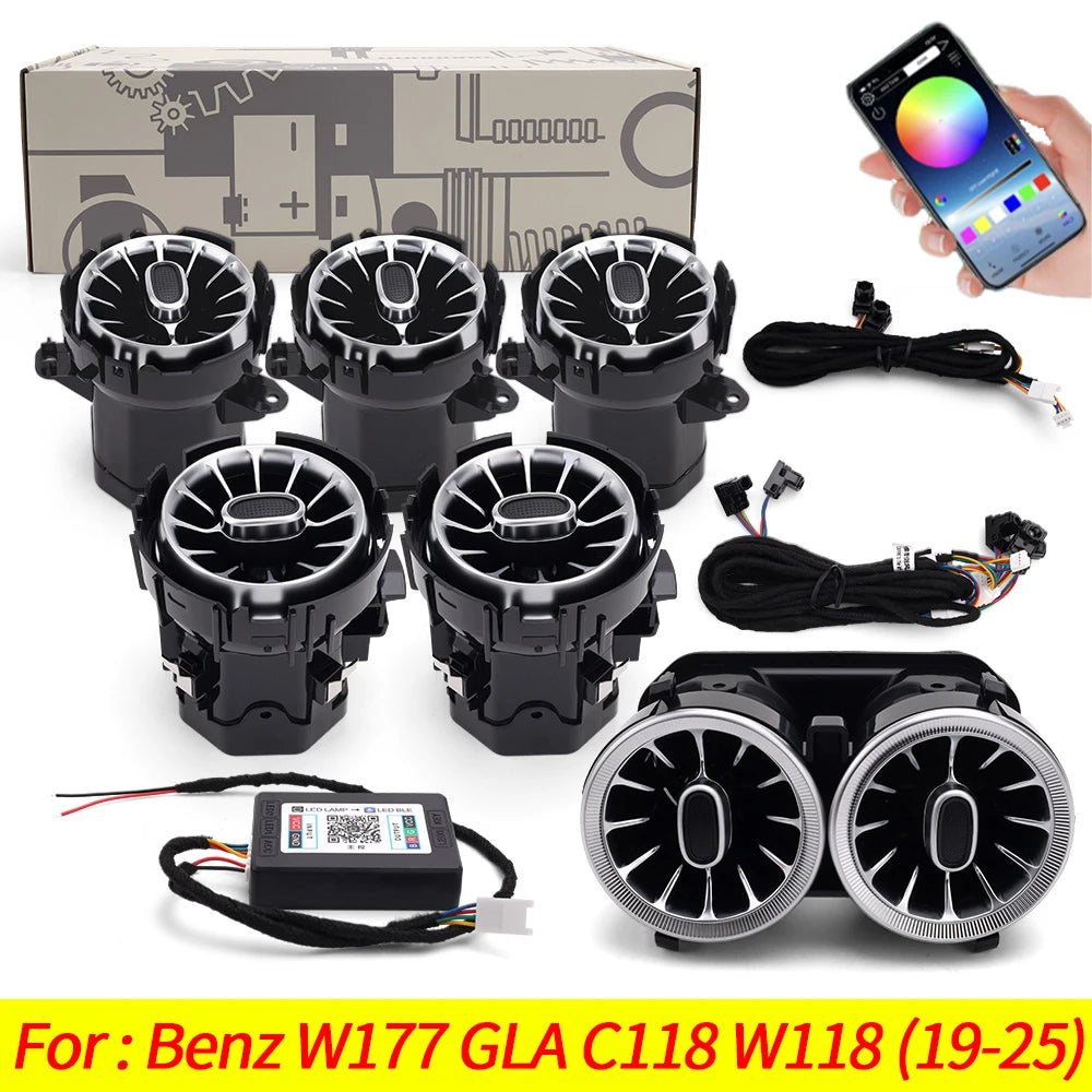 For Mercedes Benz C/A W205 GLC X253 CLA GLA W176 W117 W156 W177 C118 Led Turbine Nozzle Ambient Light Air Vent Lamp App 