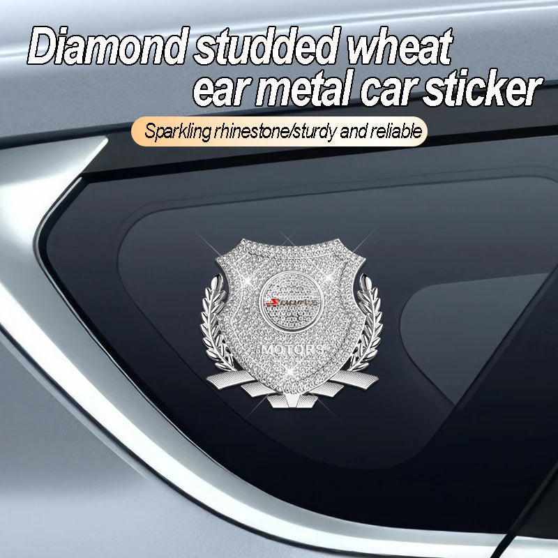 Diamond Studded Wheat Ear Emblem Sticker 3D Metal Badge