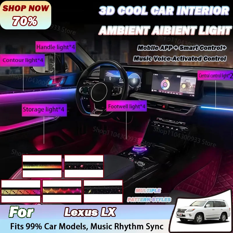For Lexus Lx LED Interior Ambient Strip RGB Fiber Optic