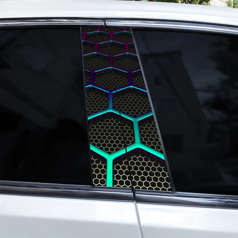 2PCS Cool Colorful Honeycomb Stickers Center Column Image Door