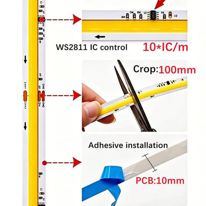 20m-5m dc24v WS2811 Ic Cob Strip 360leds M Addressable
