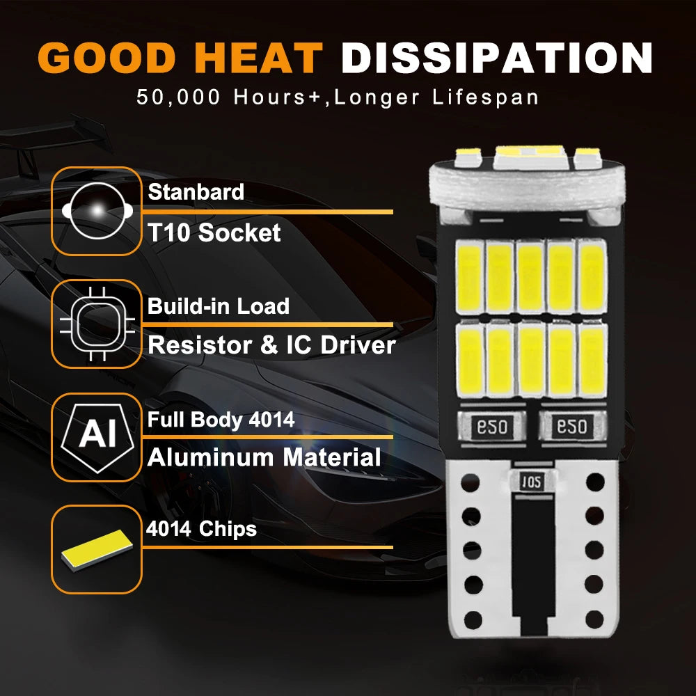 10PCS T10 W5W 194 501 Canbus No Error Interior