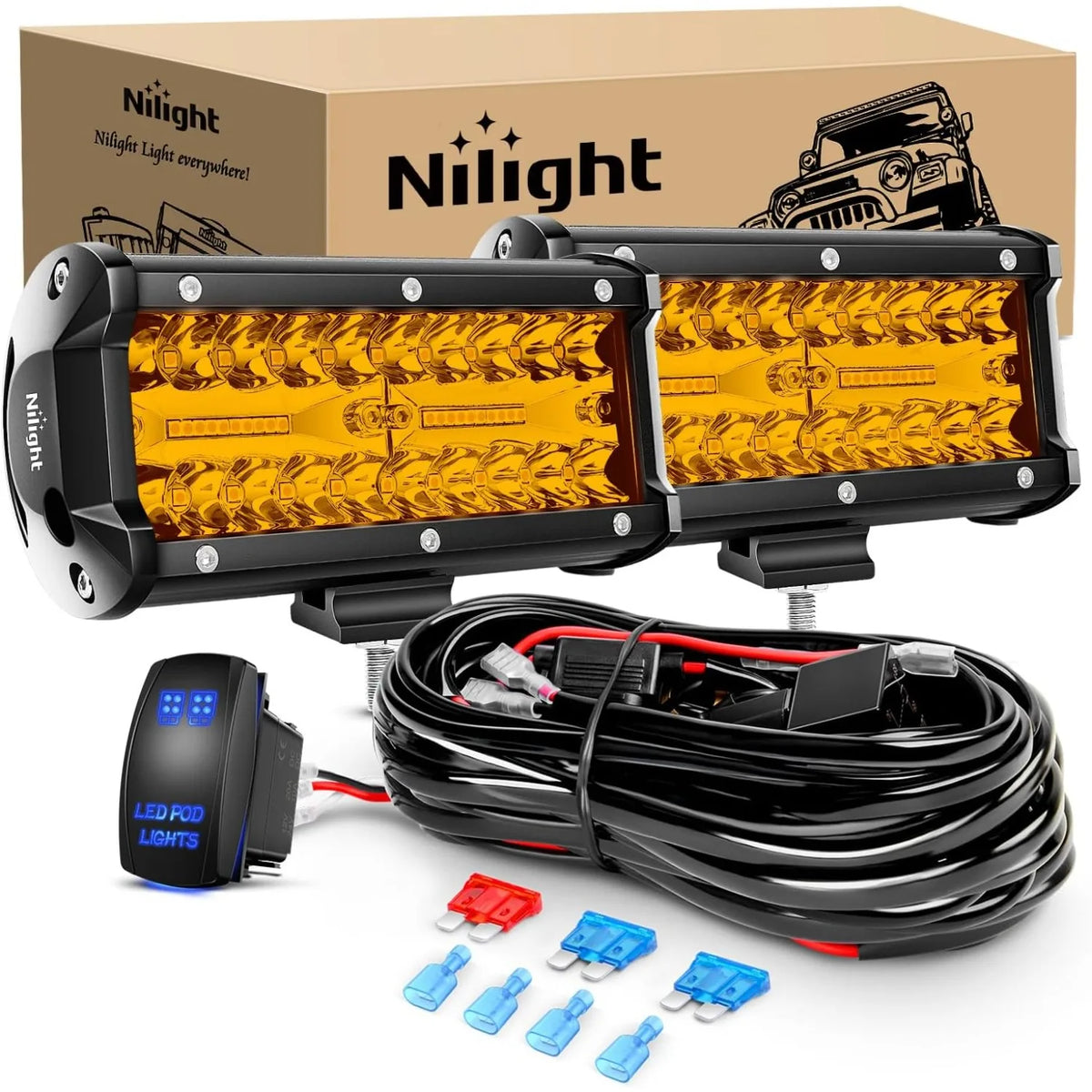 Nilight Bar 2PCS 6.5 Inch Amber 120W Spot Flood