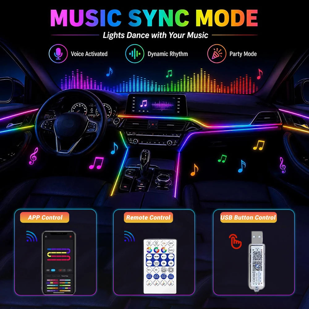 RGB Interior Ambient USB Neon Atmosphere Strip Dashboard Bar