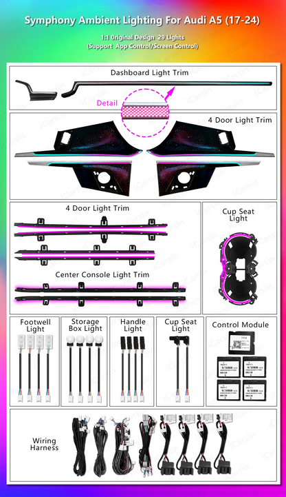 For Audi A4 A5 B9 2017-2024 Dynamic Colors Ambient Interior