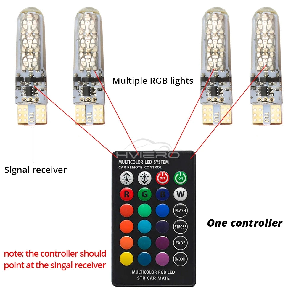 For Door Reading Dome Interior Lighting 2X T10 W5W 5050 6SMD RGB