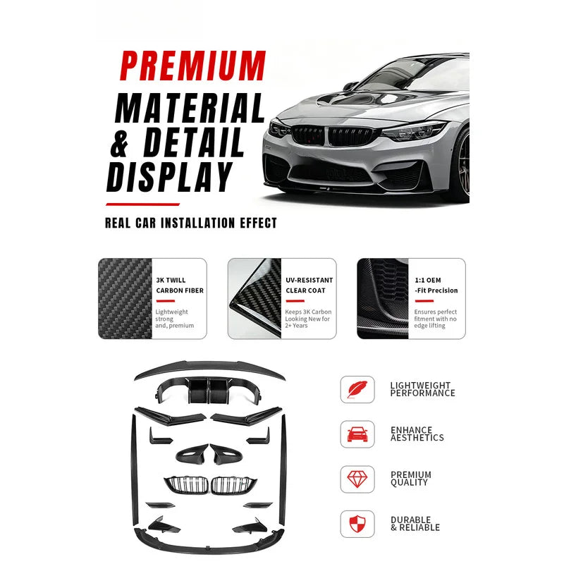For F80 M3 F82 M4 2014-2020 Mp Dry Carbon Fiber Body Kit Front