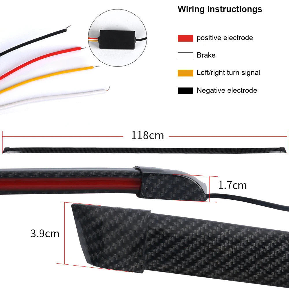 LED Spoiler Light Car Accessories Universal Exterior Decoration Carbon Fiber Spoiler Lip Kit DRL Brake Lights Tail Wing 