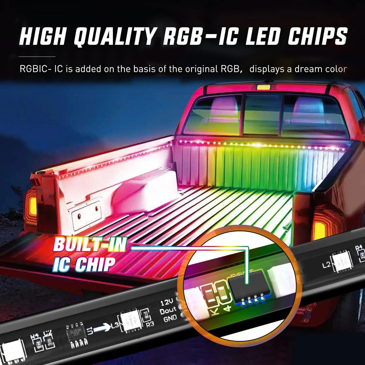 For Pickup Nilight Rgbic Truck Bed Strip 3PCS Cargo APP Rf