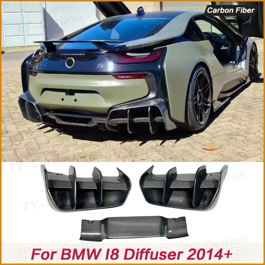 For BMW I8 2014-2020 Real Carbon 2PCS Rear Bumper Diffuser