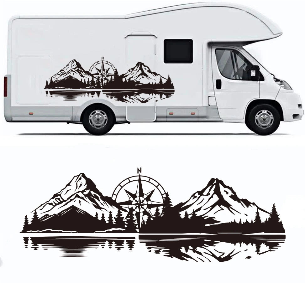Large Mountain Range Lake Compass Camper Rv Sticker Decal