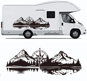 Large Mountain Range Lake Compass Camper Rv Sticker Decal
