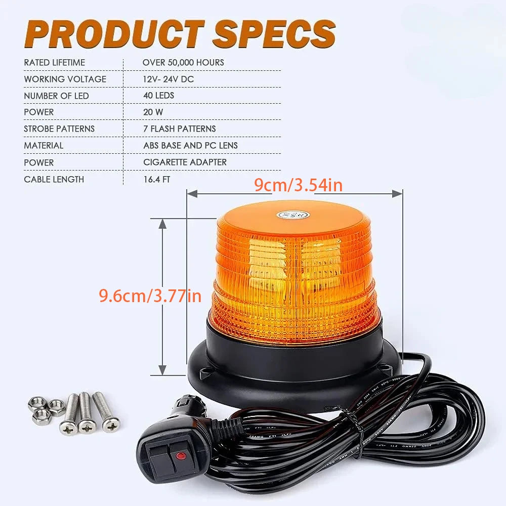 For Vehicle Warning Flash Beacon Amber Safety Strobe Magnetic