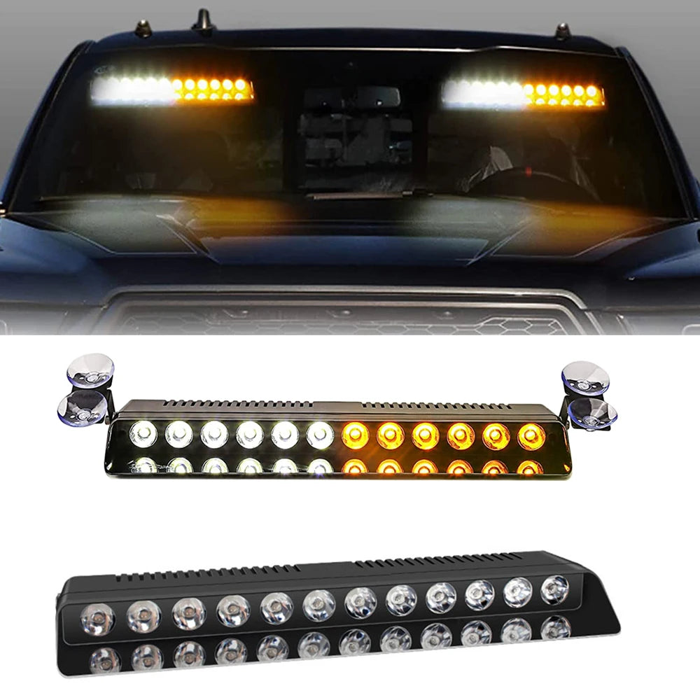 For 4" 2PCS Amber White 12LED Traffic Advisor Dash Strobe Bars