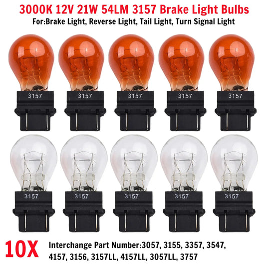 10PCS Clear Amber Tail Signal Brake Bulbs 3057 3155