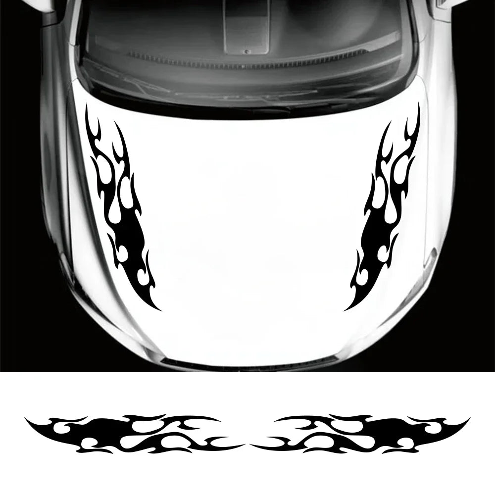 2PCS Flame Design Engine Hood Stickers Racing Sport Vinyl