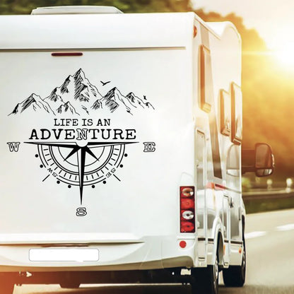 Life Is An Adventure Compass Sticker Mountain Travel Explore