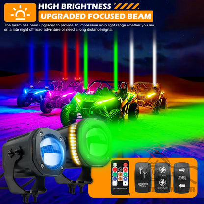 For Side By Side Whipless LED 2PCS Whip Pods Rgbw Spot Beam