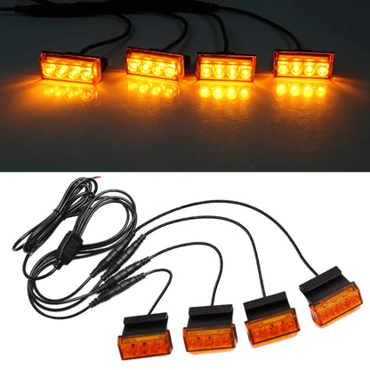 4PCS 12V Yellow Cover Always On One Four Grille