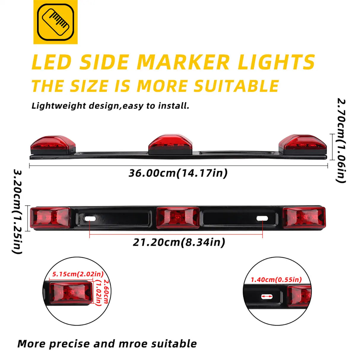 1PC 12V 9LED Side Marker Signal Bar Red Bracket