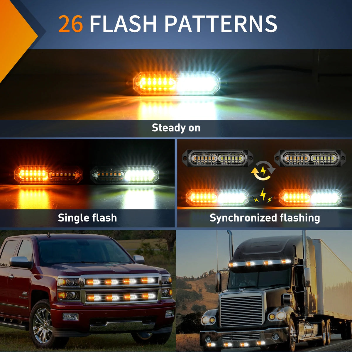 Nilight 8PCS Strobe 12V 24V Amber White Sync Feature