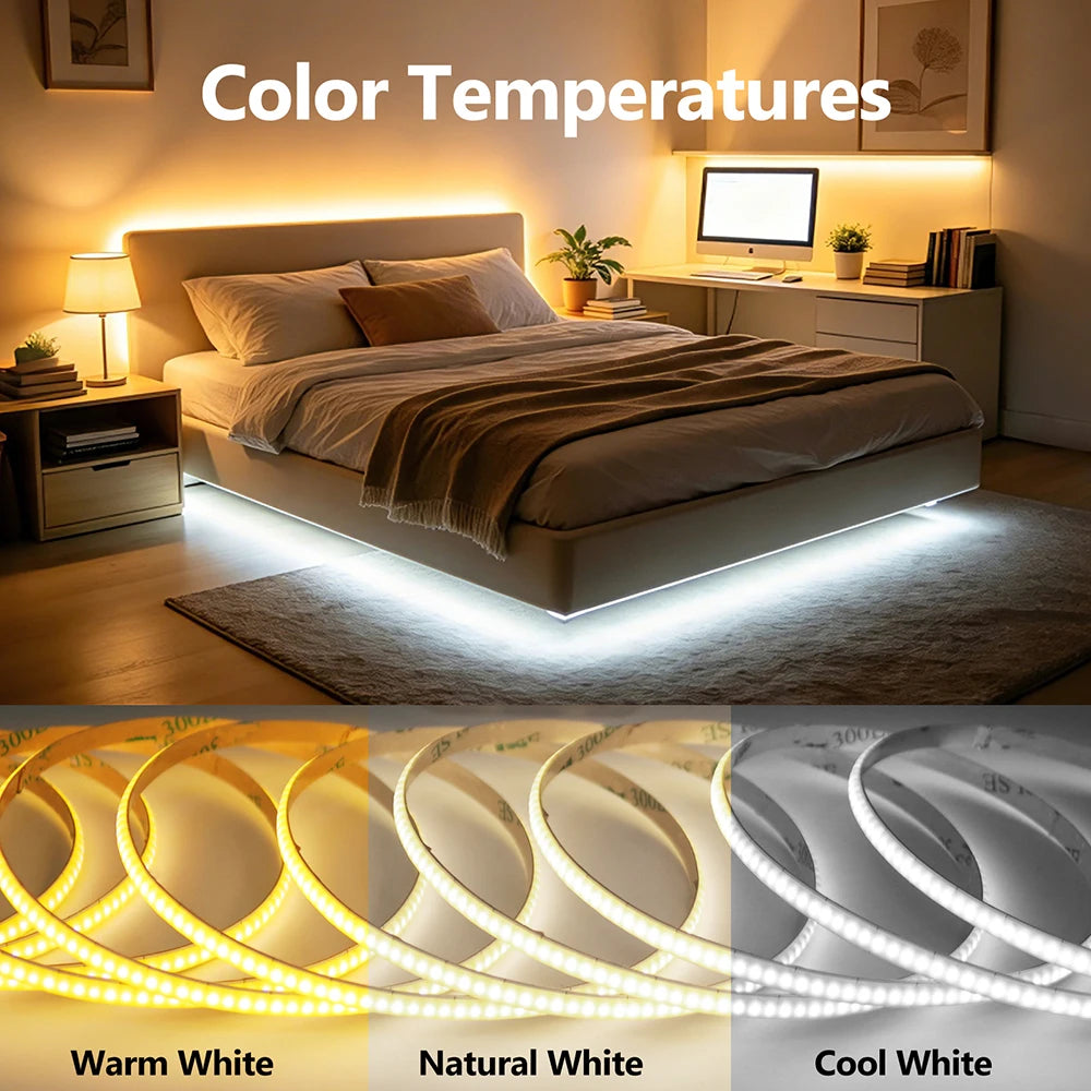For Under Cabinet Bedroom Decor 5V Cob Strip Battery Power