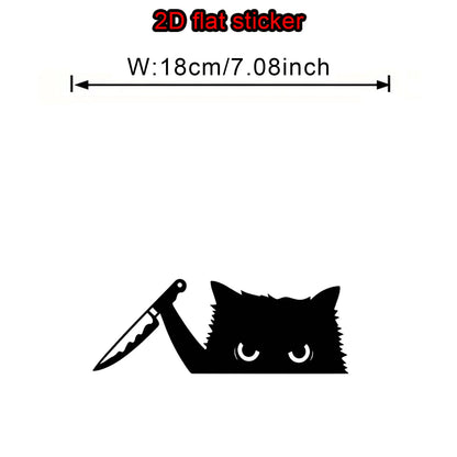 1PC 2D Flat Cat Holding A Knife Peeking Vinyl