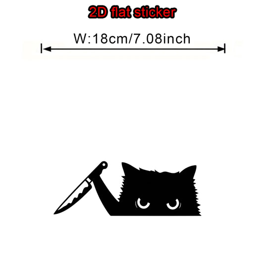 1PC 2D Flat Cat Holding A Knife Peeking Vinyl
