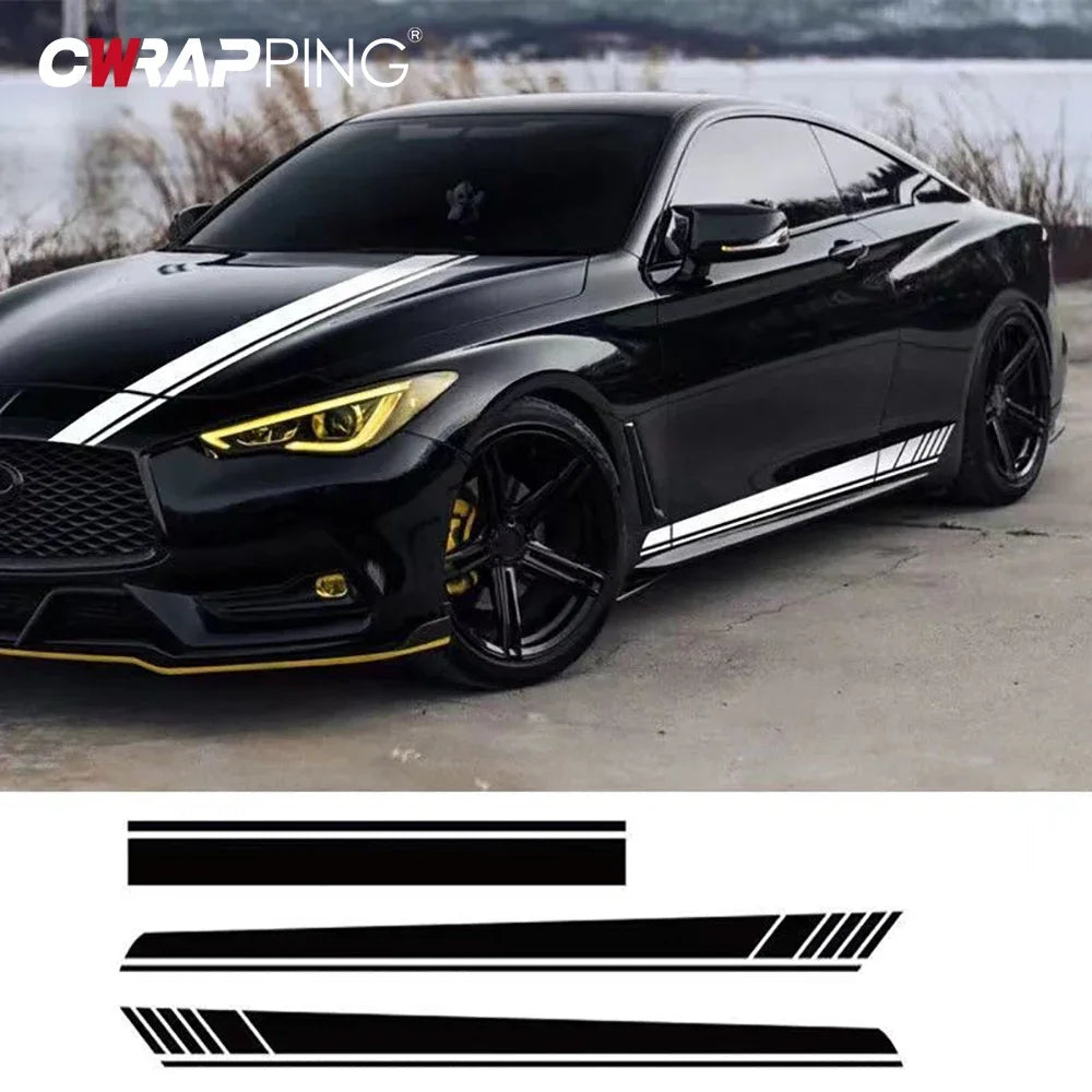For BMW Mazda 2PCS Stickers Engine Hood Waist Sides Vinyl Wrap