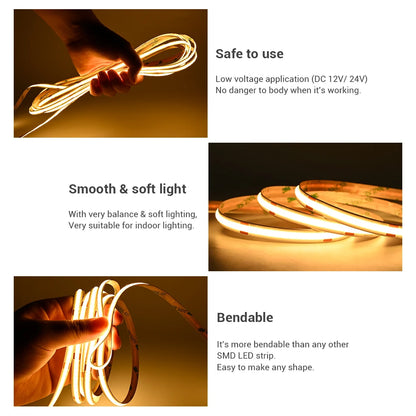 Ul Listed Cob Strip 2200K 2700K 480 Leds M