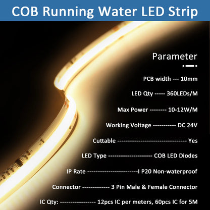 For Stairway Lighting Cob Running Water Flow Stair Strip 24V