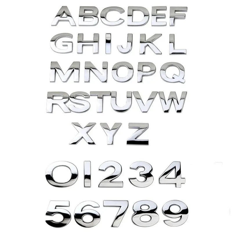 3D Metal Letters Word Alphabet Emblem Decals Numbers Labeling